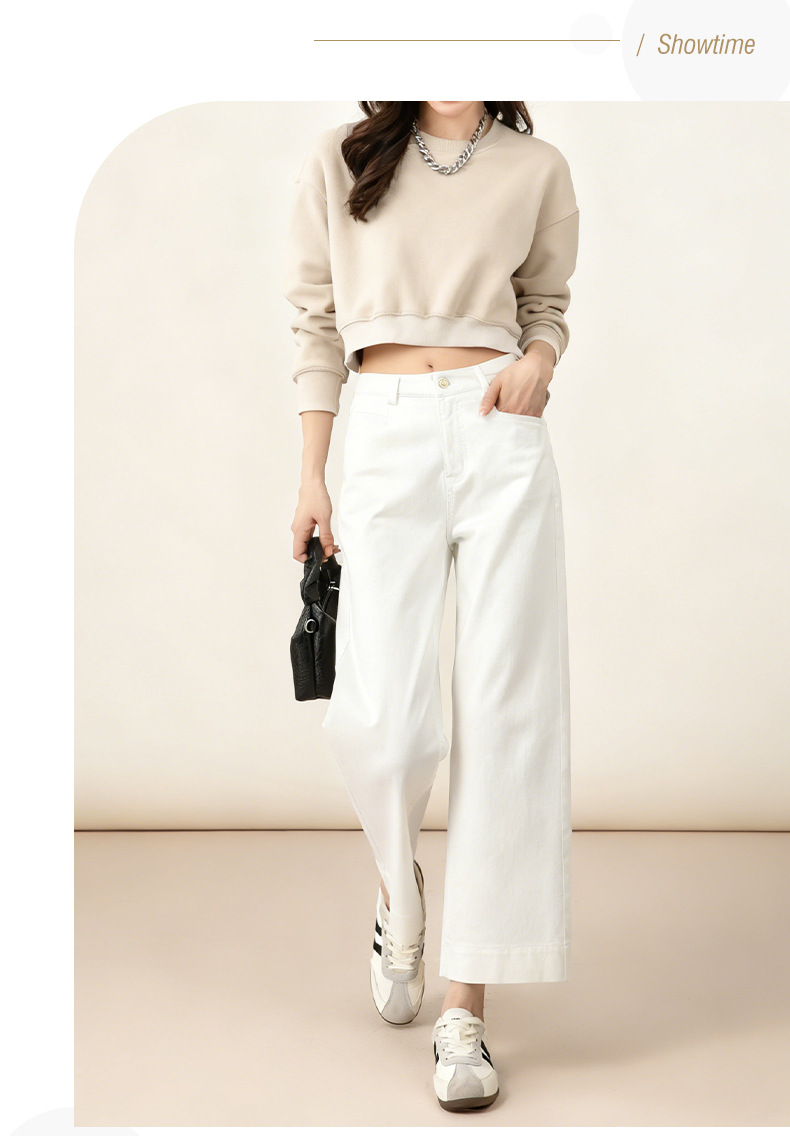 Quần jean nữ ống rộng cạp cao 9 phân, dáng suông slim fit, chất vải chống thấm — màu xanh nhạt chi tiết 6
