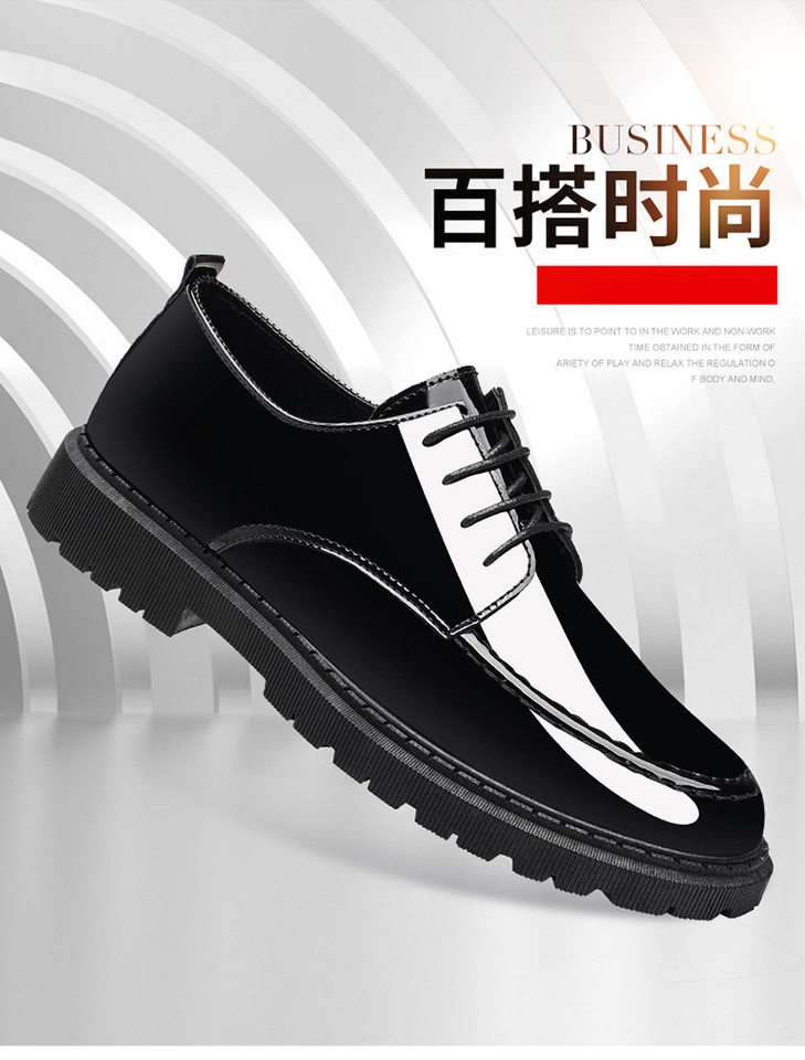 Giày da nam bóng mượt công sở cao cấp tăng chiều cao ẩn, gót vuông 3–5 cm — 8080-1 màu đen chi tiết 2