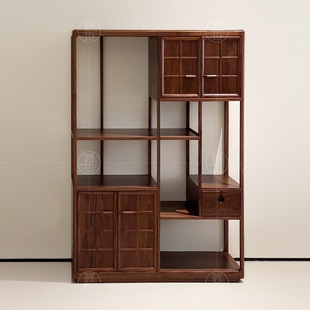 New Chinese Style North American Black Walnut Bogu Rack Song Style Home Retro Storage Rack Living Room Solid Wood Storage Tea Cabinet