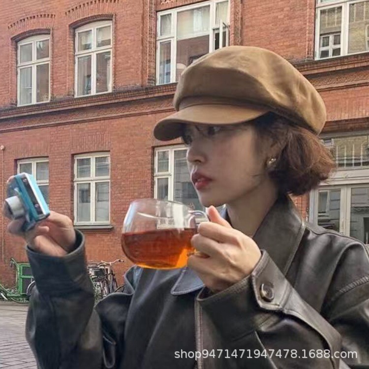 韩国ins棕色八角帽女秋冬贝雷帽复古显脸小百搭英伦风画家报童帽|undefined
