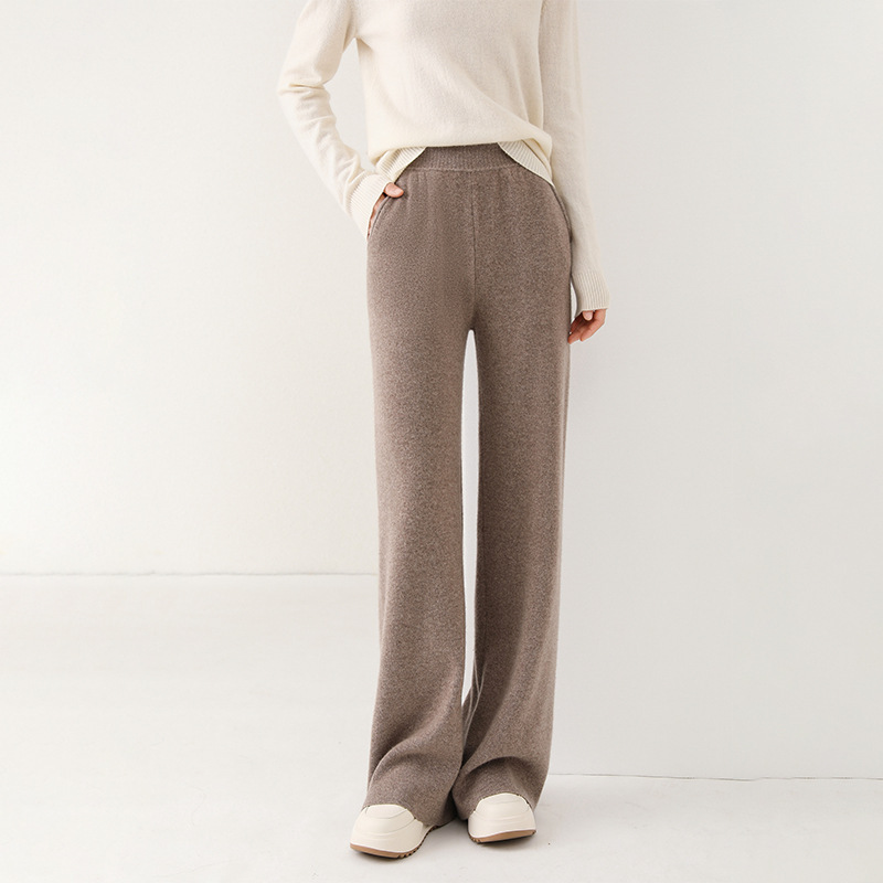 Lazy Style Autumn and Winter Thickened 100% Merino Wool Wide-Leg Pants for Women, High-Waisted Drapey Knit Pants, Wool Pants for Outerwear