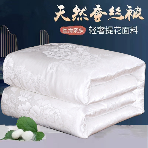 Hanyuanxiang Silk Quilt with 100% Cotton Gauze Damask Embroidered Mulberry Silk Spring and Autumn Dual-Sided Quilt Top with Thickened Winter Insert Pure Cotton Blanket