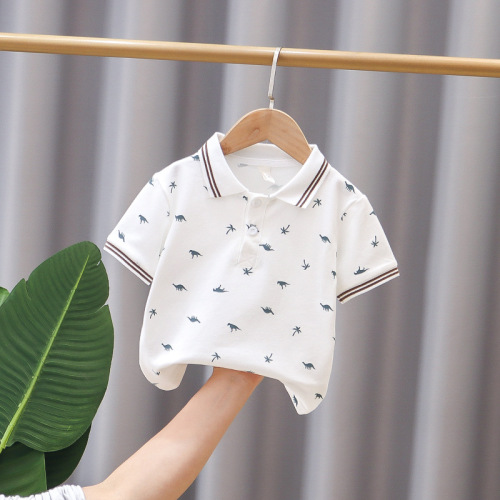  new summer Korean style children's polo solid color full printed lapel men's and large children's printed short-sleeved tops T-shirt
