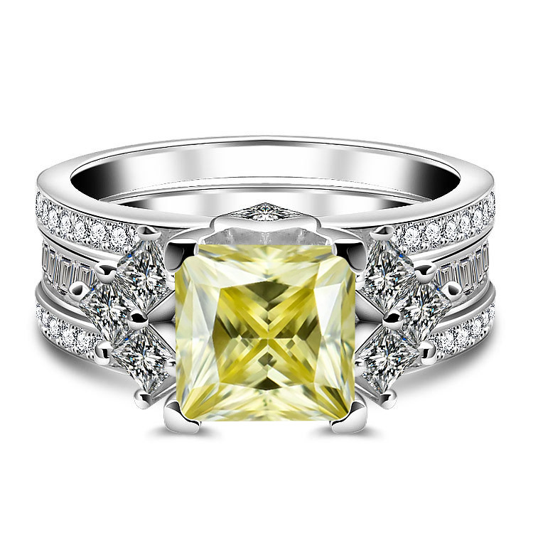 3 quilates 8mm princesa anillo cuadrado anillo de piedra de mosaico de color con certificado de Gra S925 plata esterlina anillo de mosaico de mujer