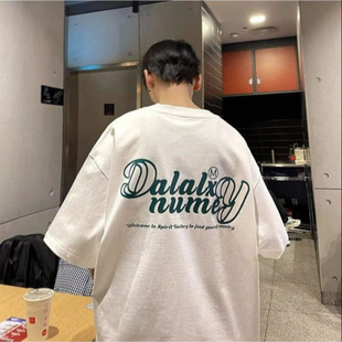 All in the Store Are [Lightning Warehouse Hot Style] American Personalized Letter Short-Sleeved T-Shirt for Men, Versatile Trendy Brand Loose Top