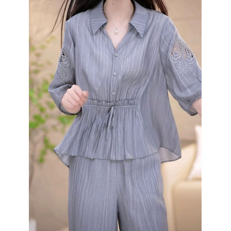 Элитный комплект из лиоцелла Tencel, повседневный, модный, стройнящий, летние новинки 2025 года, топ и брюки, уменьшающие возраст.