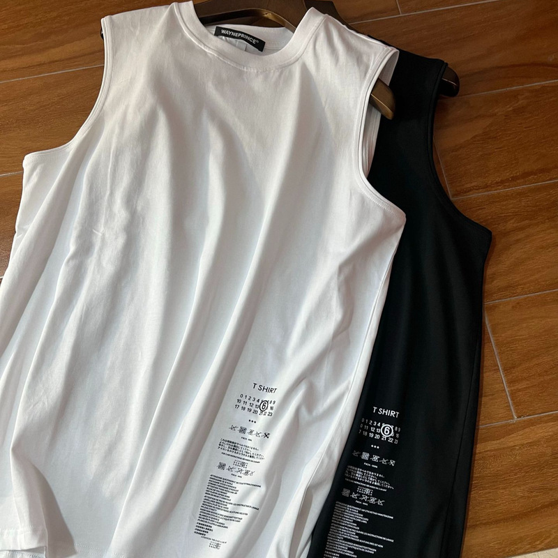 2026 Margiela Digital Print Mm6 Pure Cotton High-Quality Men's Vest Sleeveless T-Shirt Summer Sports Wear