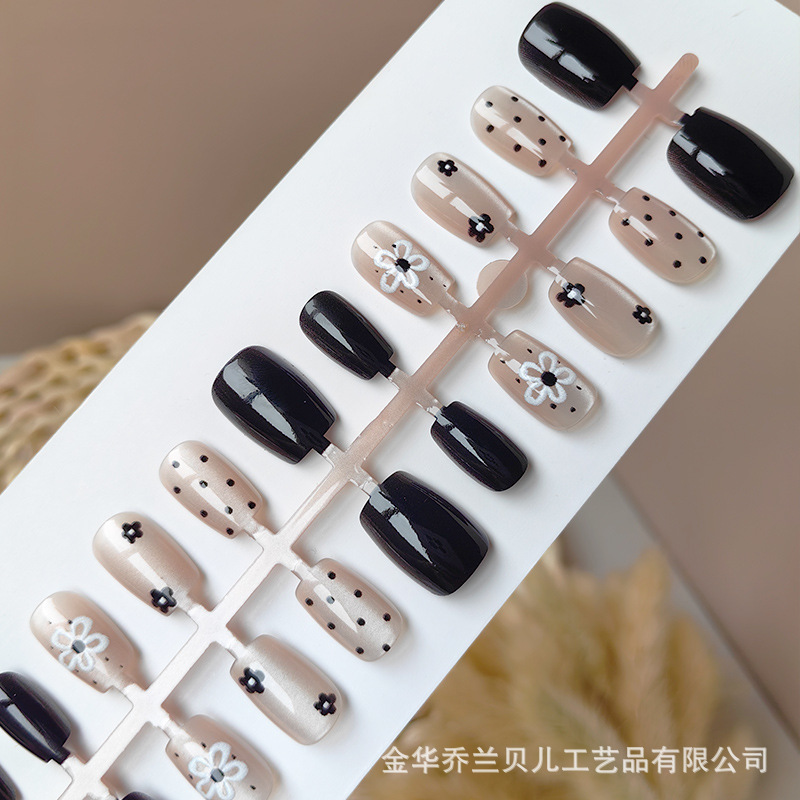 Manicure Wearable Nails Cross-Border New Product Solid Color Sun Flower Polka Dot Cat Eye Nail Patch Short Prefabricated Nail Finished Product