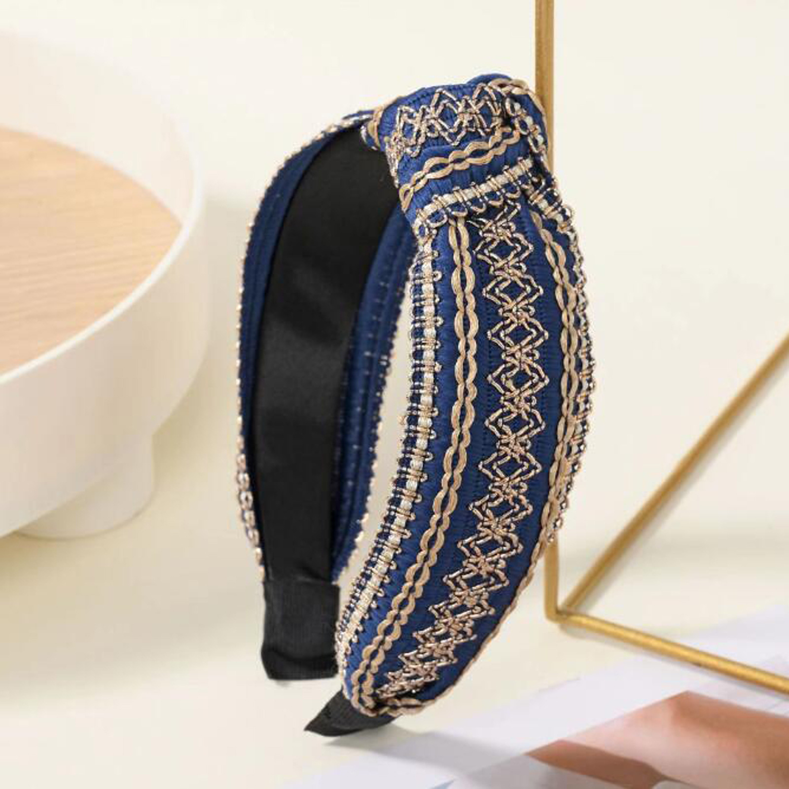 Bandana larga com nó retro para mulher acessório de cabelo_voghion.com