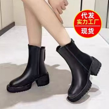 马丁靴女小个子厚底增高新款粗跟短靴2024秋冬复古英伦风瘦瘦靴子|undefined