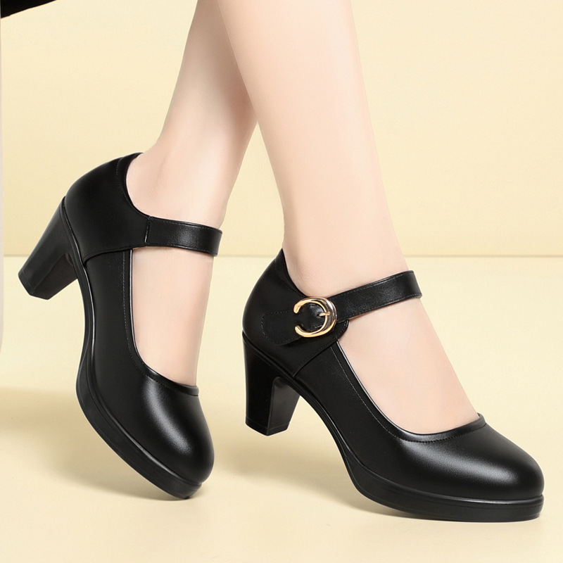 Mid-heel catwalk shoes women's cheongsam high heels women's round head model training shoes black professional work shoes women's single-layer shoes