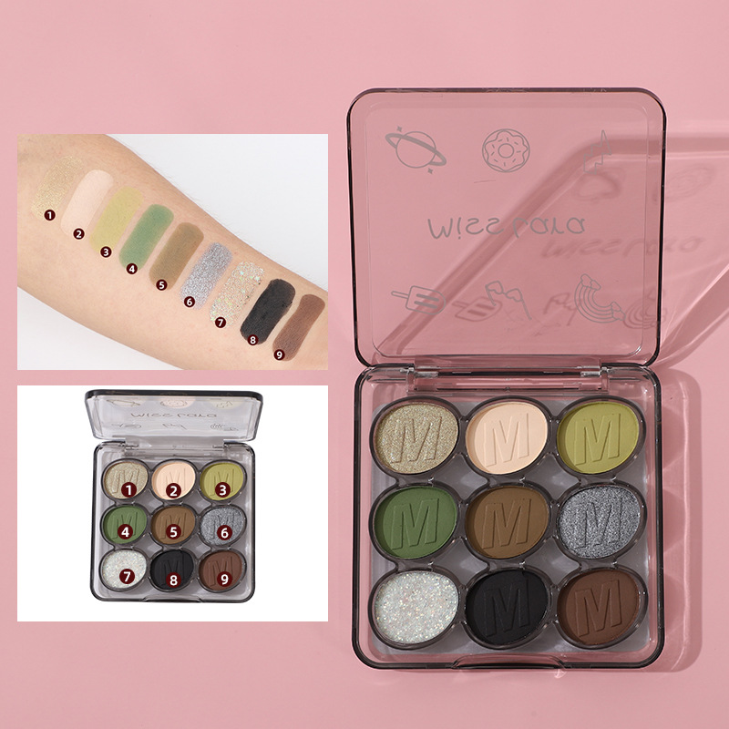 Makeup MissLara nine-color eyeshadow plate matte pearlescent eyeshadow long-lasting color rendering non-flying powder smoky makeup European and American style