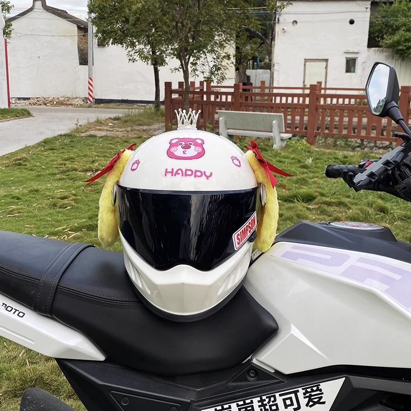 Wine Red Bow Yellow Big Ear Dog Helmet with Motorcycle Electric Universal Decoration Plush Ears
