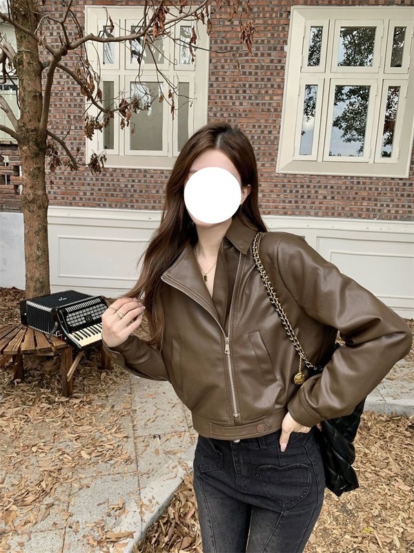 短款皮衣外套女春秋时尚显瘦皮衣气质翻领小个子PU皮显瘦百搭夹克|undefined