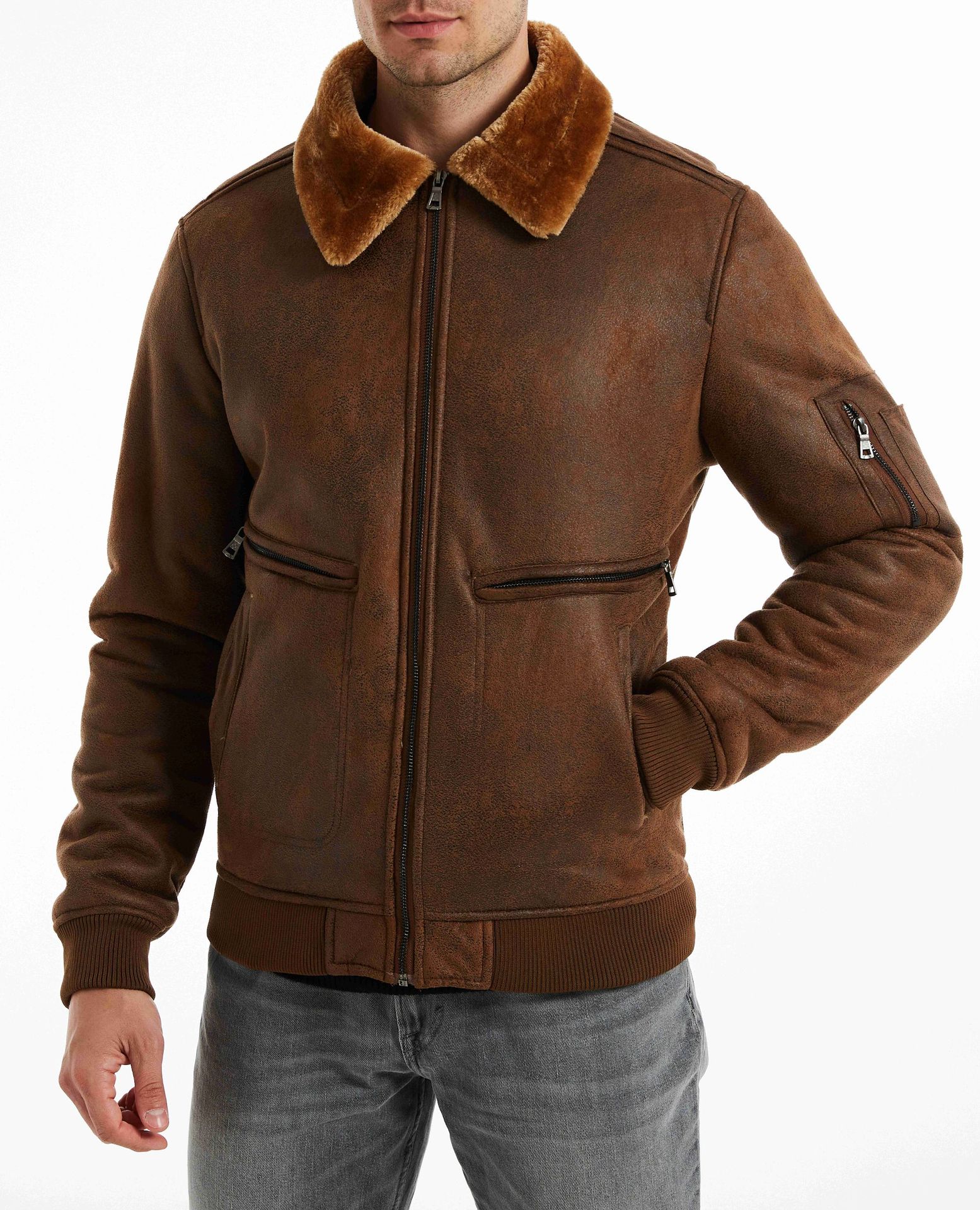 2024 autumn and winter new fur integrated jacket, men's casual multi pocket lapel, short fleece_voghion.com