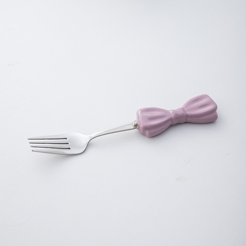Ins Style Large Bowknot Creative Ceramic Handle 304 Stainless Steel Knife High Appearance Fork Dessert Spoon_voghion.com