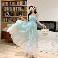 桔梗海边度假风吊带连衣裙女2025夏季新款氛围感露背长裙子小红书