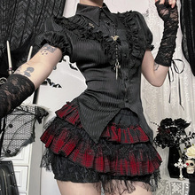 CF25109暗黑哥特风格子蜘蛛网南瓜裙 2025新款精致感m*iu系半身裙