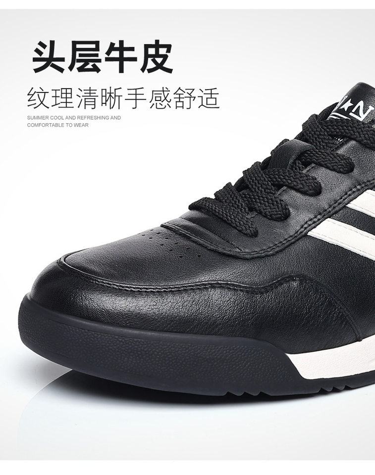 Giày sneaker nam da bò thật phối màu tương phản, cổ thấp, đế bệt — Màu trắng, Màu đen chi tiết 11