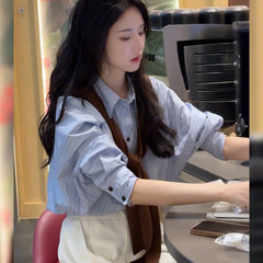 韩系轻熟通勤风时尚套装女装2025早秋新款感条纹衬衣百搭上衣百搭