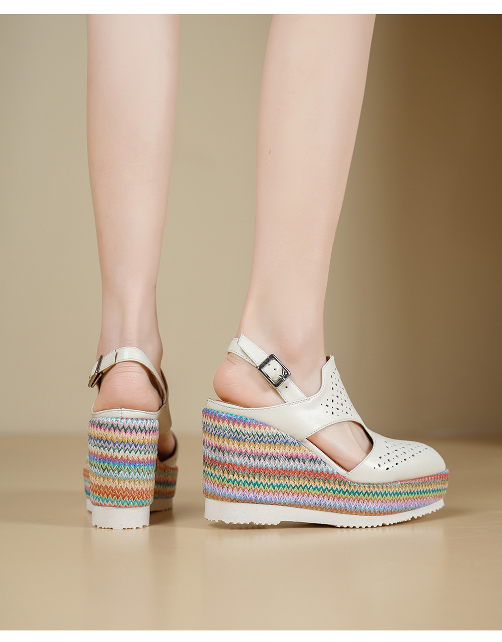 Sandal cao gót nữ mũi kín đế xuồng 10 cm phong cách La Mã — xanh lam, màu mơ chi tiết 8