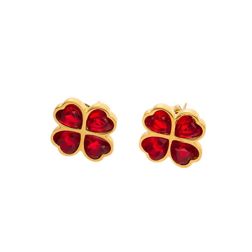 Europa y los Estados Unidos de moda simple de color cuatro hojas Zircon pendientes de aretes de alta calidad lujoso ligero versátil orejetas de viaje image 5