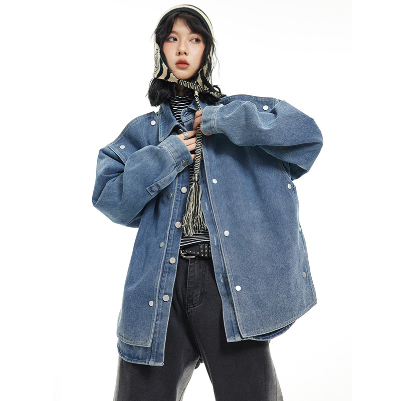Autumn solid color removable retro denim jacket