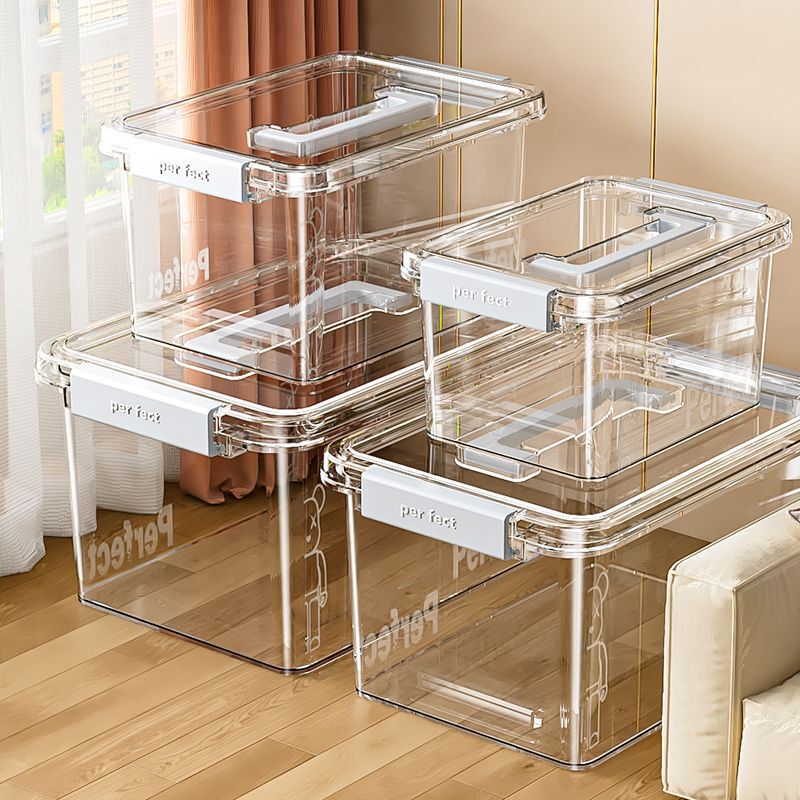 Transparent Satchel Storage Box Household Desktop Thickeneded Clothing Toy Snack Storage Box Large Capacity Plastic Storage Box