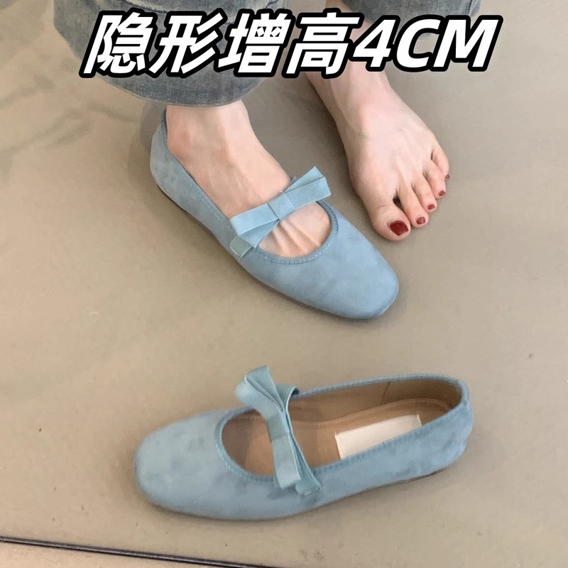 Ready in Stock and Shipped in Seconds! Heightened Round Toe French Fairy Style Bow Mary Jane Shoes Evening Ballet Shoes