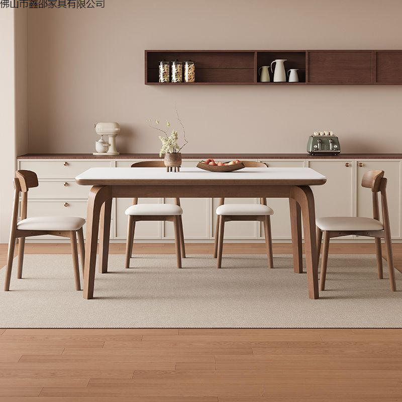 Light Luxury Solid Wood Slate Dining Table and Chair Set, Modern Nordic Style, Suitable for Small Apartments, Simple Rectangular Dining Table