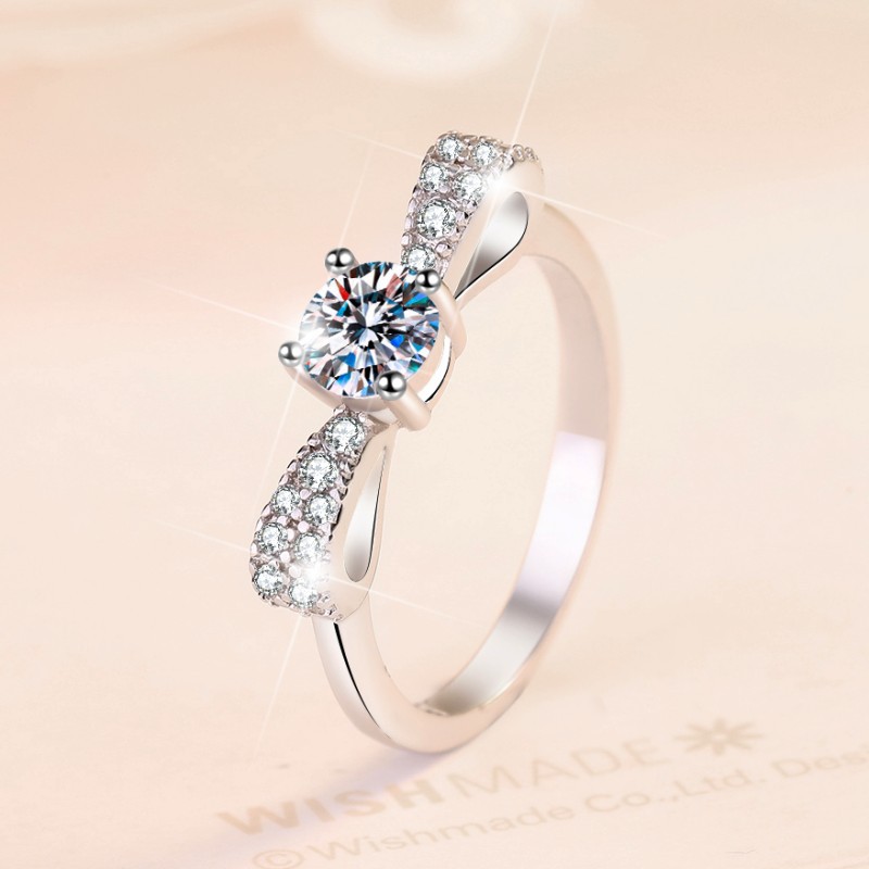 Sterling Silver Elegant Bow Knot GRA Moissanite Zircon Rings display picture 2