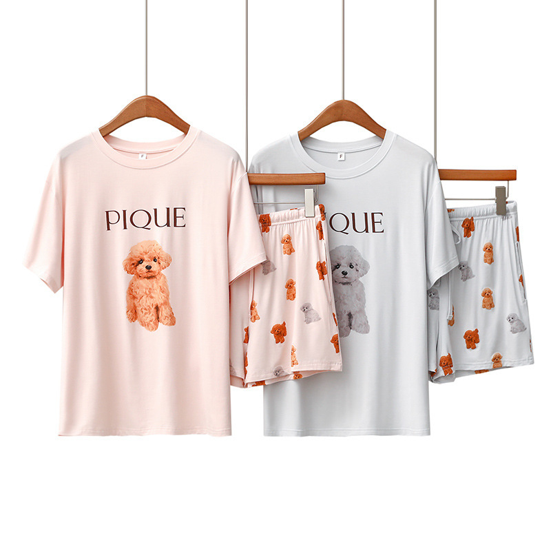Japanese Style Cartoon Teddy Dog Modal Pajamas for Women Summer Thin Short-Sleeved Shorts Cartoon Round Neck Home Clothes