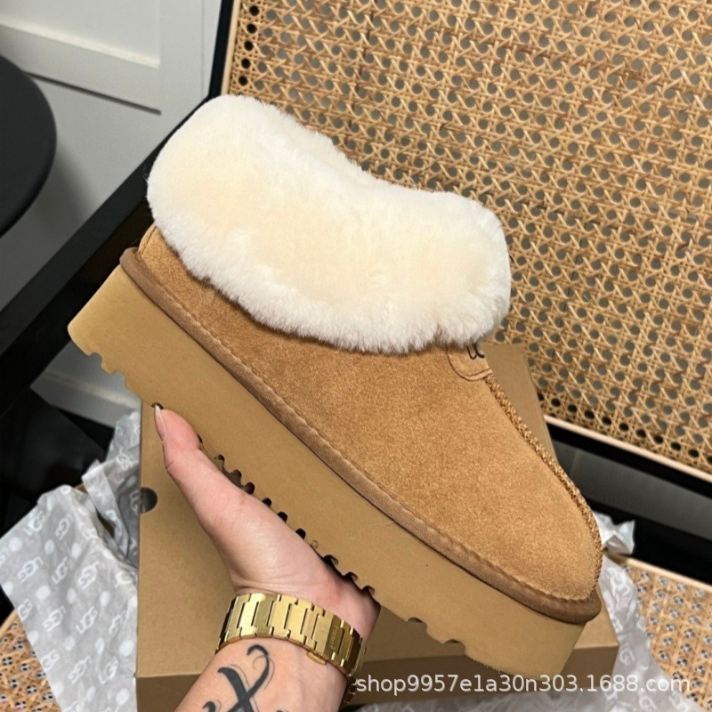 周冬雨同款毛毛拖鞋女冬款厚底雪地靴羊皮毛一体防滑舒适不累脚女|undefined