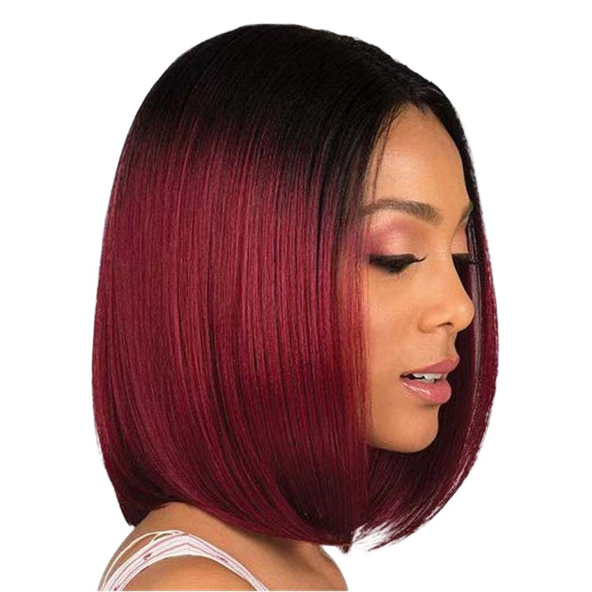 Peluca europea y americana teñida punto medio Bobo peluca comercio exterior productos calientes de las mujeres pelo recto corto negro degradado vino rojo pelucas
