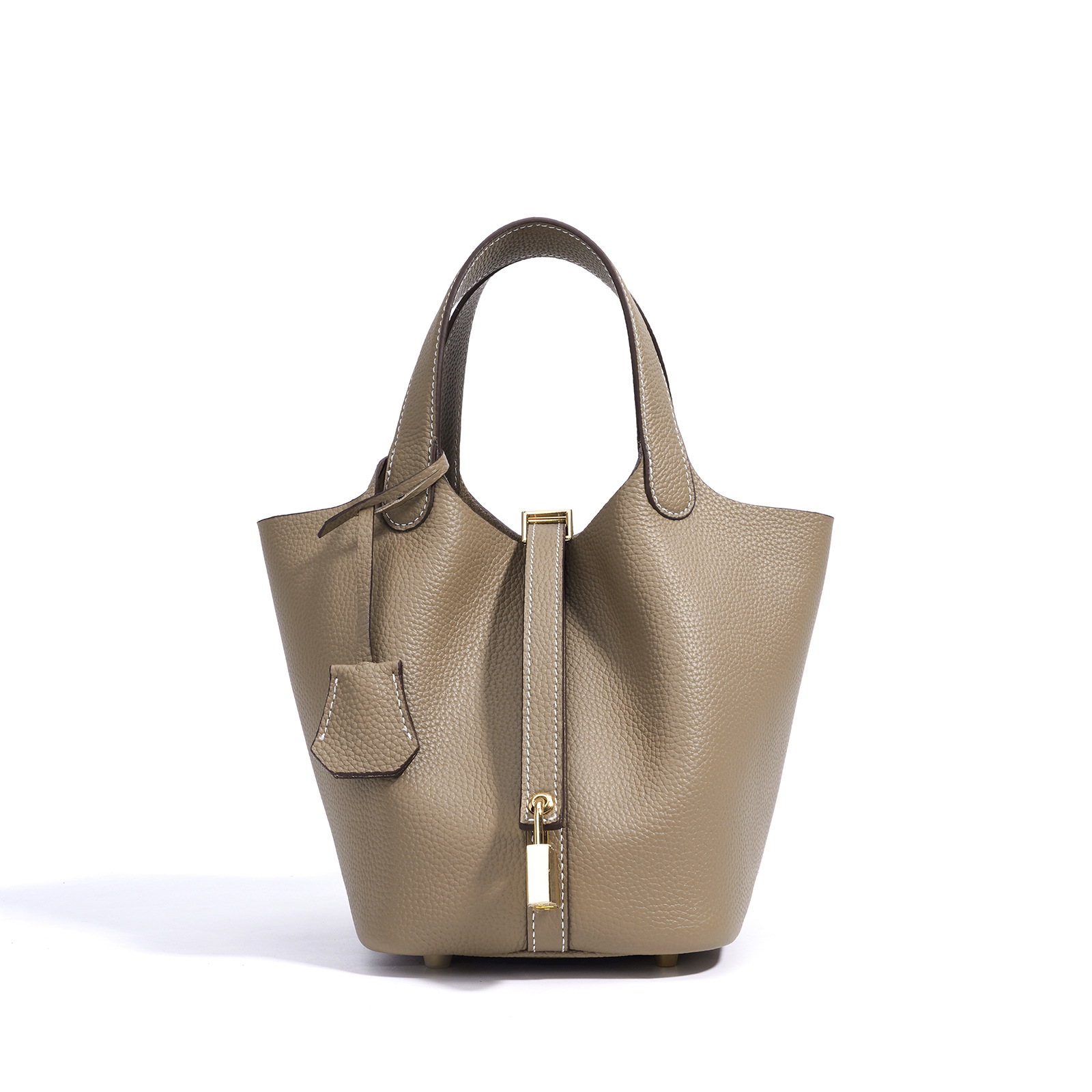 Top Grain Cowhide Basket Bag Genuine Leather Women's Designer Luxury Texture Large Capacity Handbag Bucket Bag - Thumbnail 5