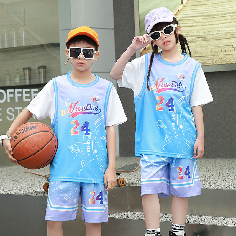Children's Basketball Clothing suit Boys and Girls Summer Kindergarten Performance Clothing Primary School Students Gradient Short-sleeved Two-piece Set