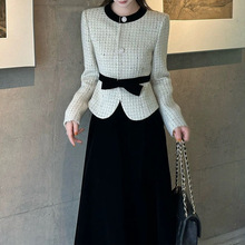 2025秋季新款设计感气质百搭小香外套长袖+丝绒半身裙时尚套装潮