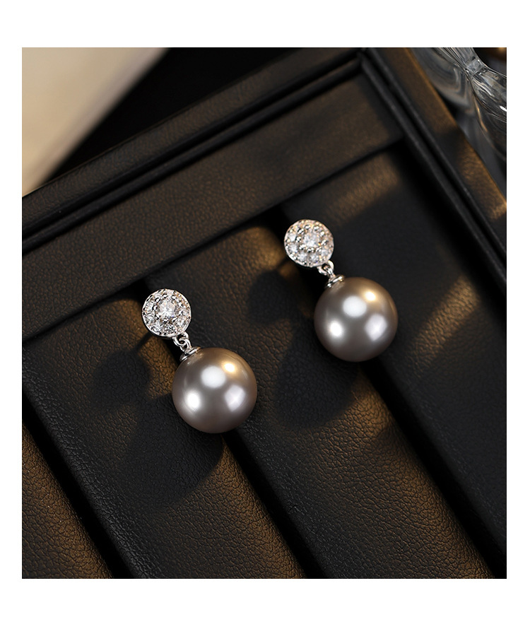 Geometric Pattern Women's Gender Inlay Design 1 Pair 925 Sterling Silver Pearl Zircon Geometric Drop Earrings