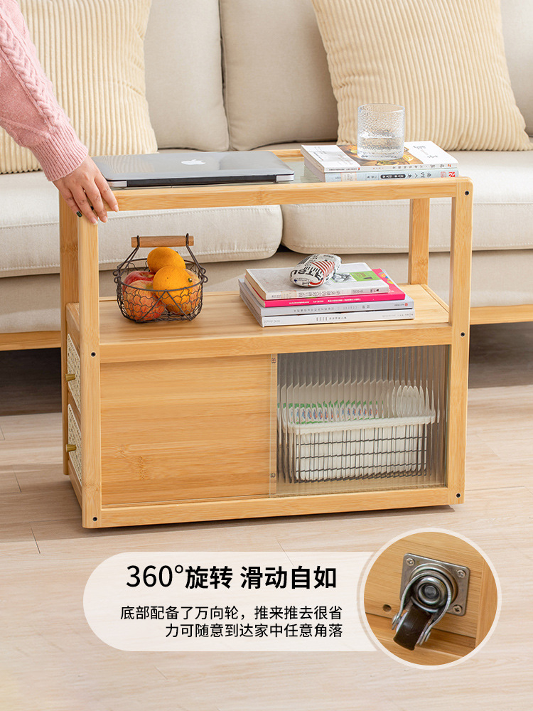 Vidrio de estilo japonés mesa lateral móvil sofá de ratán lado del gabinete del lado del Gabinete sala de estar nogal pequeña mesa de café Mesa de la esquina nuevo