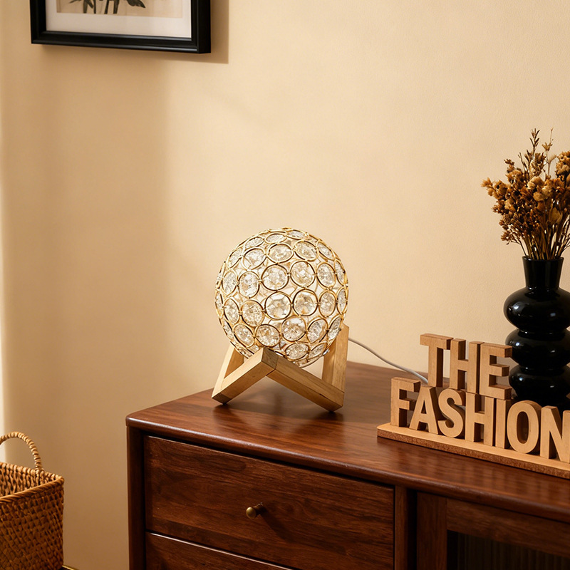 American Retro Minimalist Crystal Ball Table Lamp Living Room Study Art Corner Decorative Lamp Light Luxury Home Creative Design