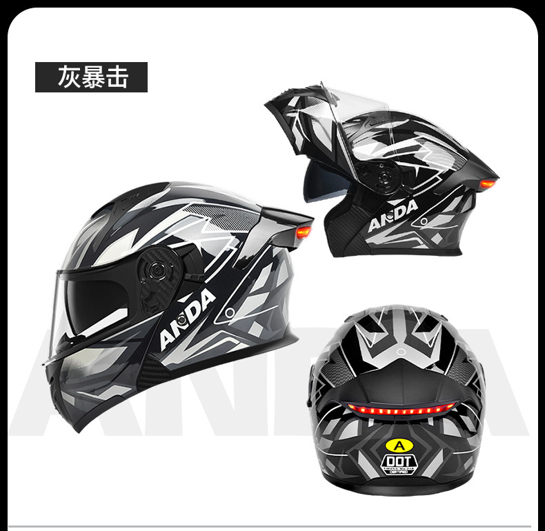[Bluetooth Gift Pack] Ad Electric Motorcycle Helmet Men's 3C Certified Full-Face Helmet with Led Tail Light and Flip-Up Design