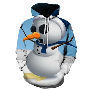 2024 Autumn and Winter Cross-border New Sweat 3D Printing Christmas Snowman Men and Women Casual Hooded Loose Sweat Festival