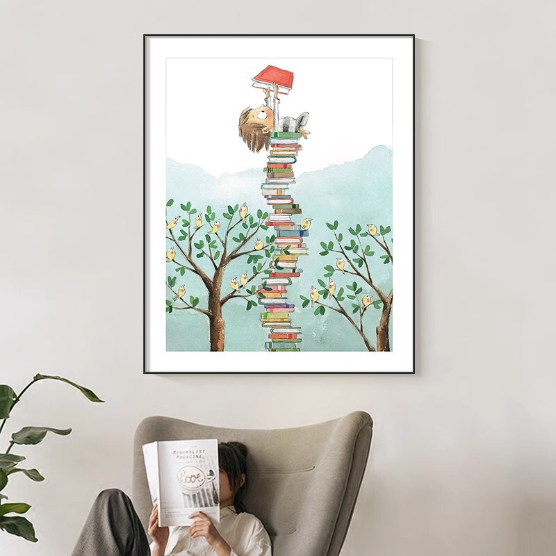"There is a road for diligence in the book mountain" Children's room Decorative painting Study room Living room Bedroom Bedside hanging painting Homestay