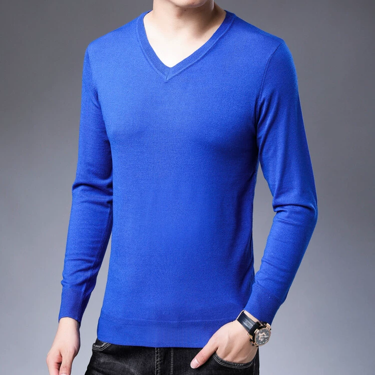 2024 осень тонкий мужской вязаный свитер мужской V-образный свитер с длинными рукавами