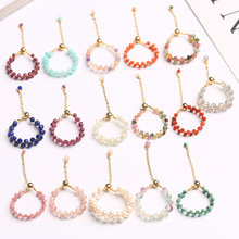 玛瑙碧玺石榴石月光石珍珠萤石刻面圆珠抽拉编织水晶戒指批发进货