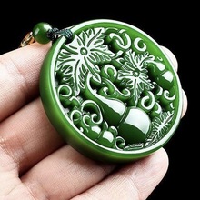 天然碧玉外蒙料葫芦圆形玉佩玉葫芦多子多福玉坠项链吊坠情侣礼物
