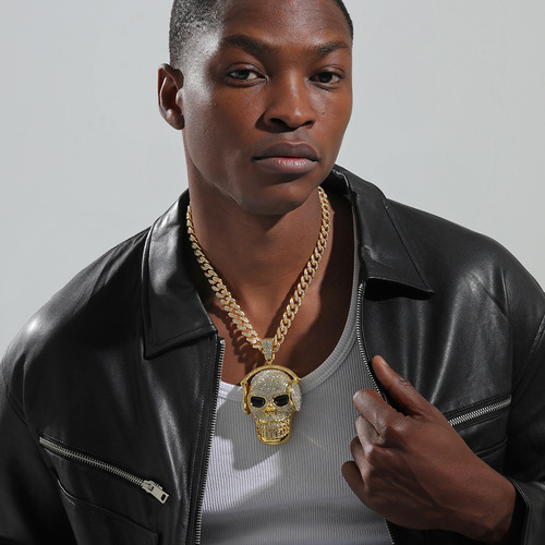 Enormous exaggerated skull pendant with full diamond Hip-Hop Cuban chain Luxury Pedant ghost head cross-border jewelry