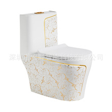 中东非洲出口金色印花电镀马桶直冲连体马桶洗手盆套装直销外贸