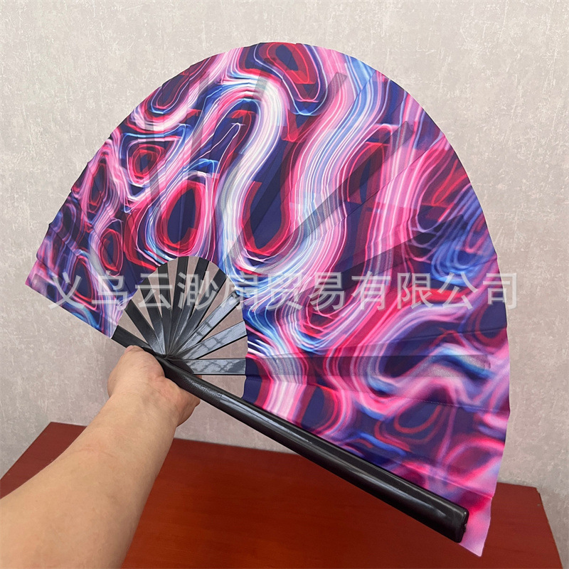 Ventilador de mano personalizado 33cm patrón de círculo de radiación hueso de plástico de 10 pulgadas transfronterizo Amazon ventilador de kung fu explosivo ventilador plegable
