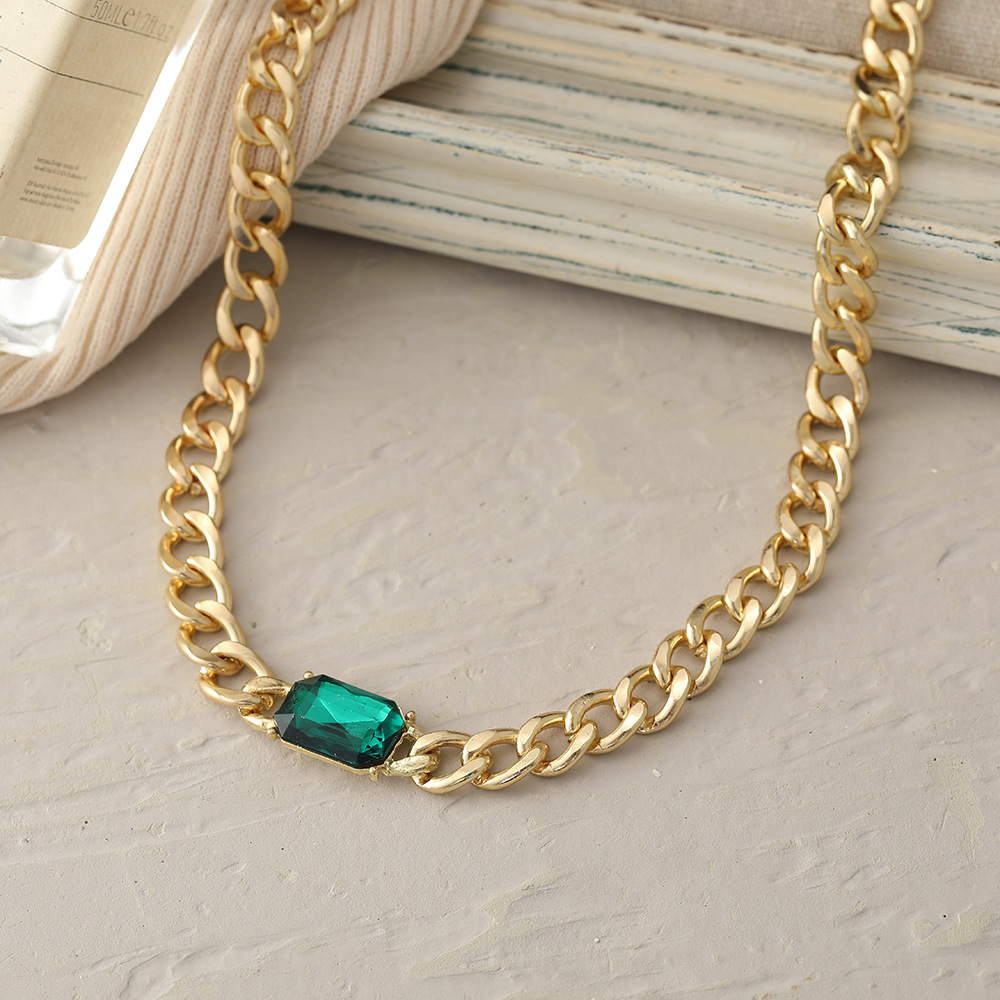 green diamond titanium steel female clavicle chain necklace